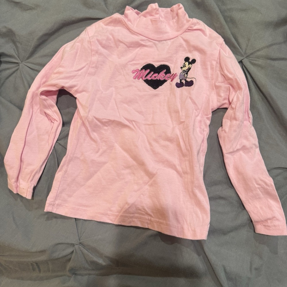 VTG Disney Pink Embroidered Mickey Mouse Minnie Shirt Top 3T 4T 90s